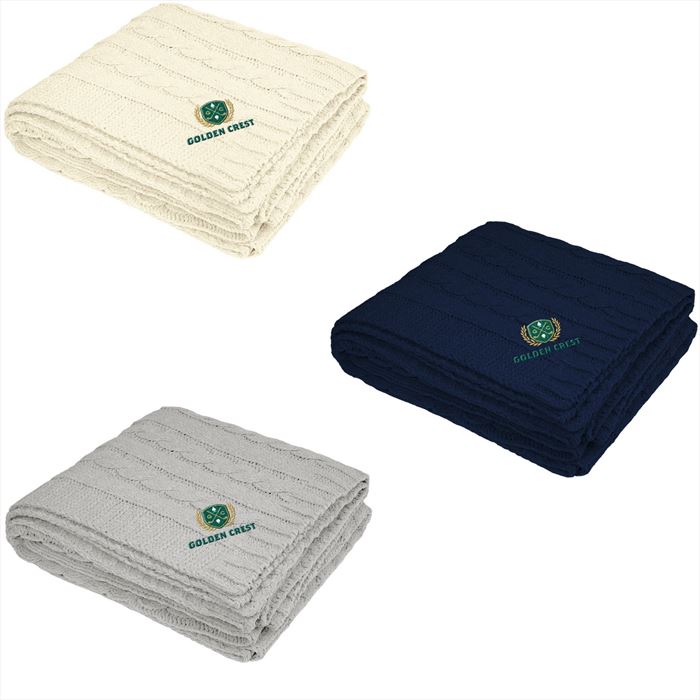 HH8083 Cable Knit rPET Chenille Blanket With Embroidered Custom Imprint